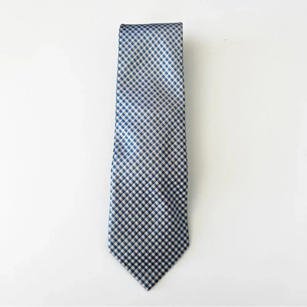 Michael Michael Kors‎ Blue Silk Tie Gingham Print Men’s Work Wear Professional - Picture 2 of 7